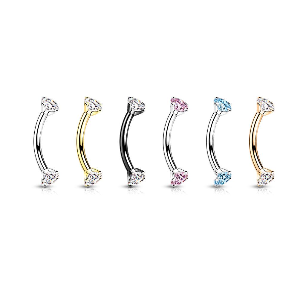 Bananabell/kaareva tappi 1,2mm -Titanium CZ Curved Barbell in Black