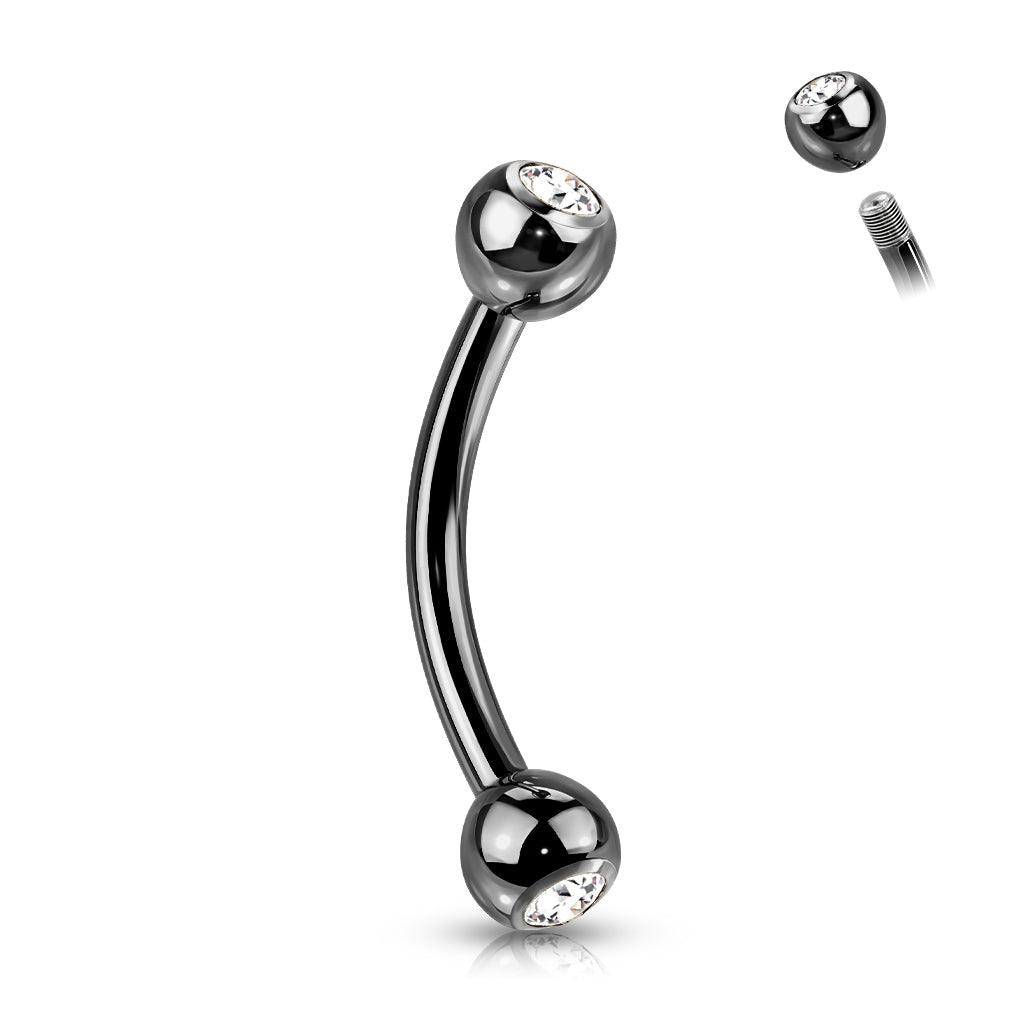 Crystal Arc 1,2mm – kaareva barbell kirkkailla kristalleilla (musta)