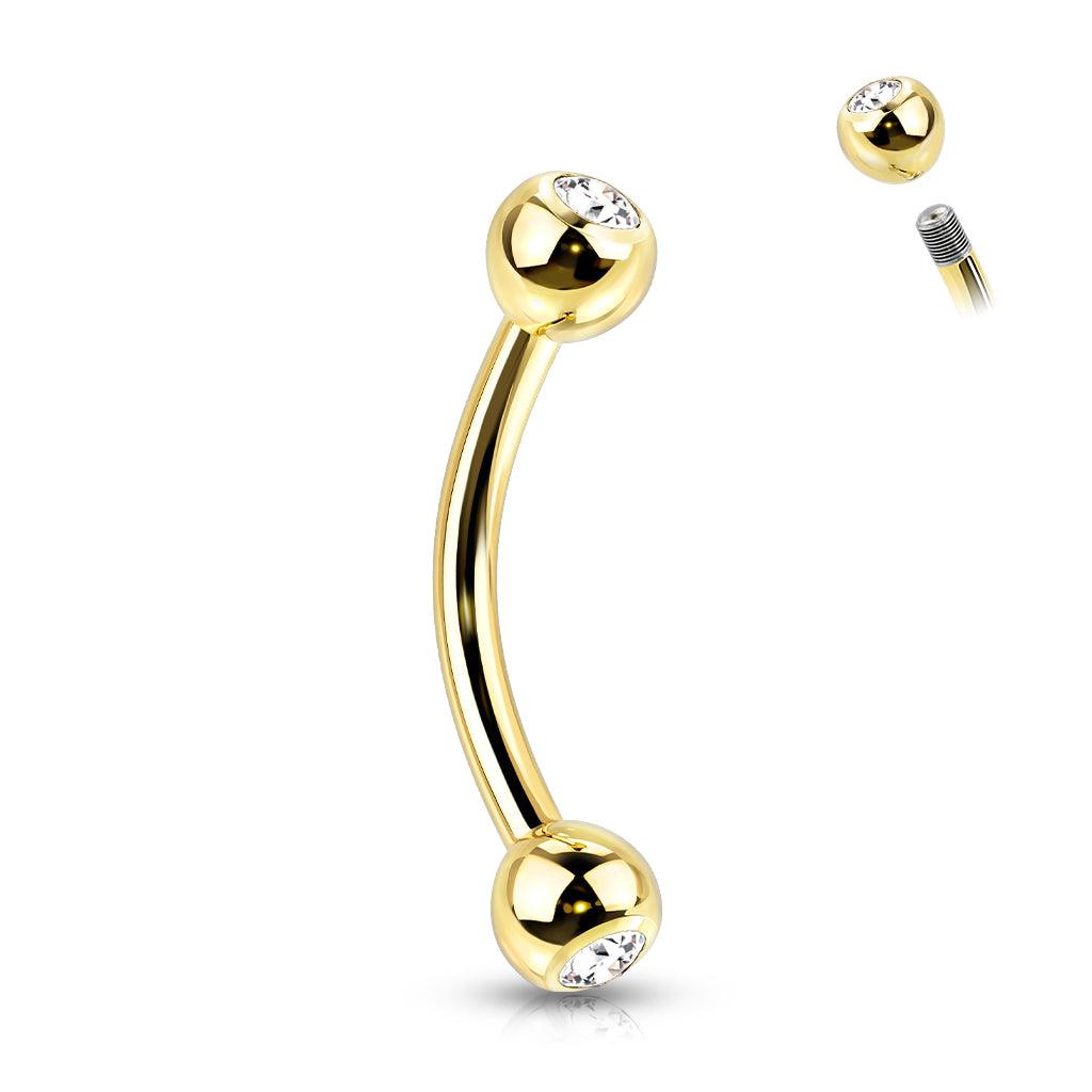 Titanium Crystal Arc 1,2mm– kaareva barbell kirkkailla kristalleilla (kulta)