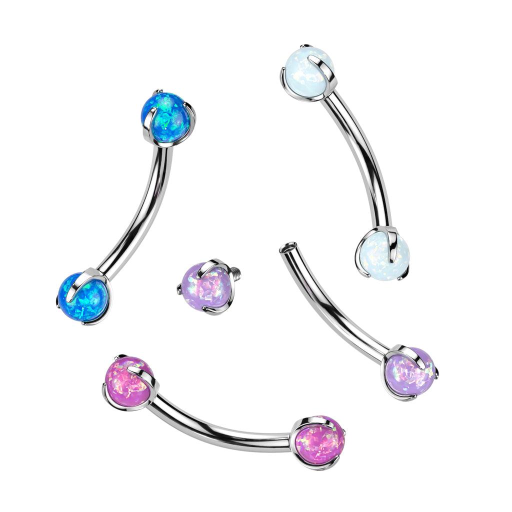 Bananabell/kaareva tappi 1,2mm -Titanium Opal Barbell in Pink
