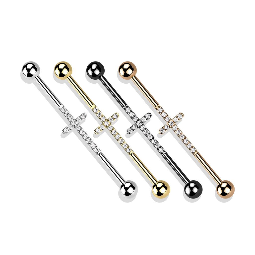 Industrial, Cross Titanium CZ in Gold -titaaninen risti-industrialkoru