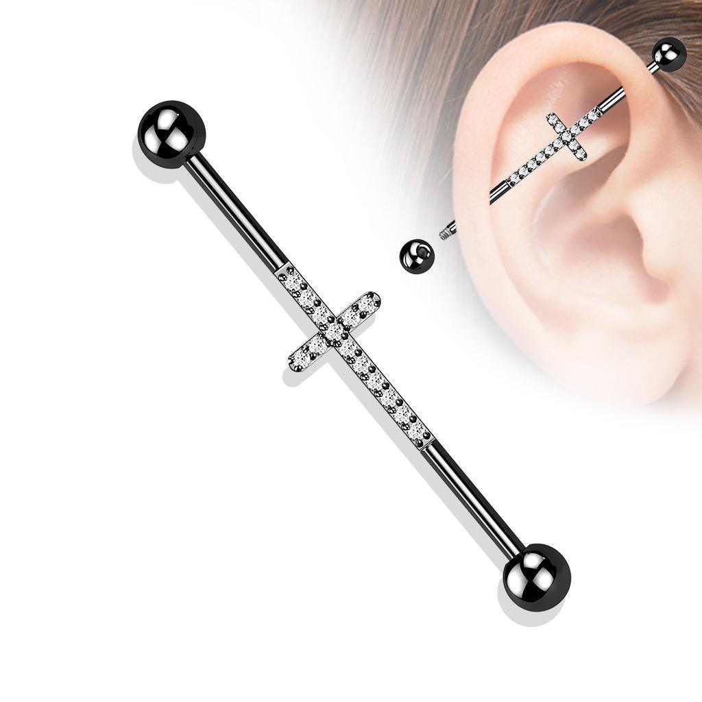 Industrial, Cross Titanium CZ in Black -titaaninen risti-industrial