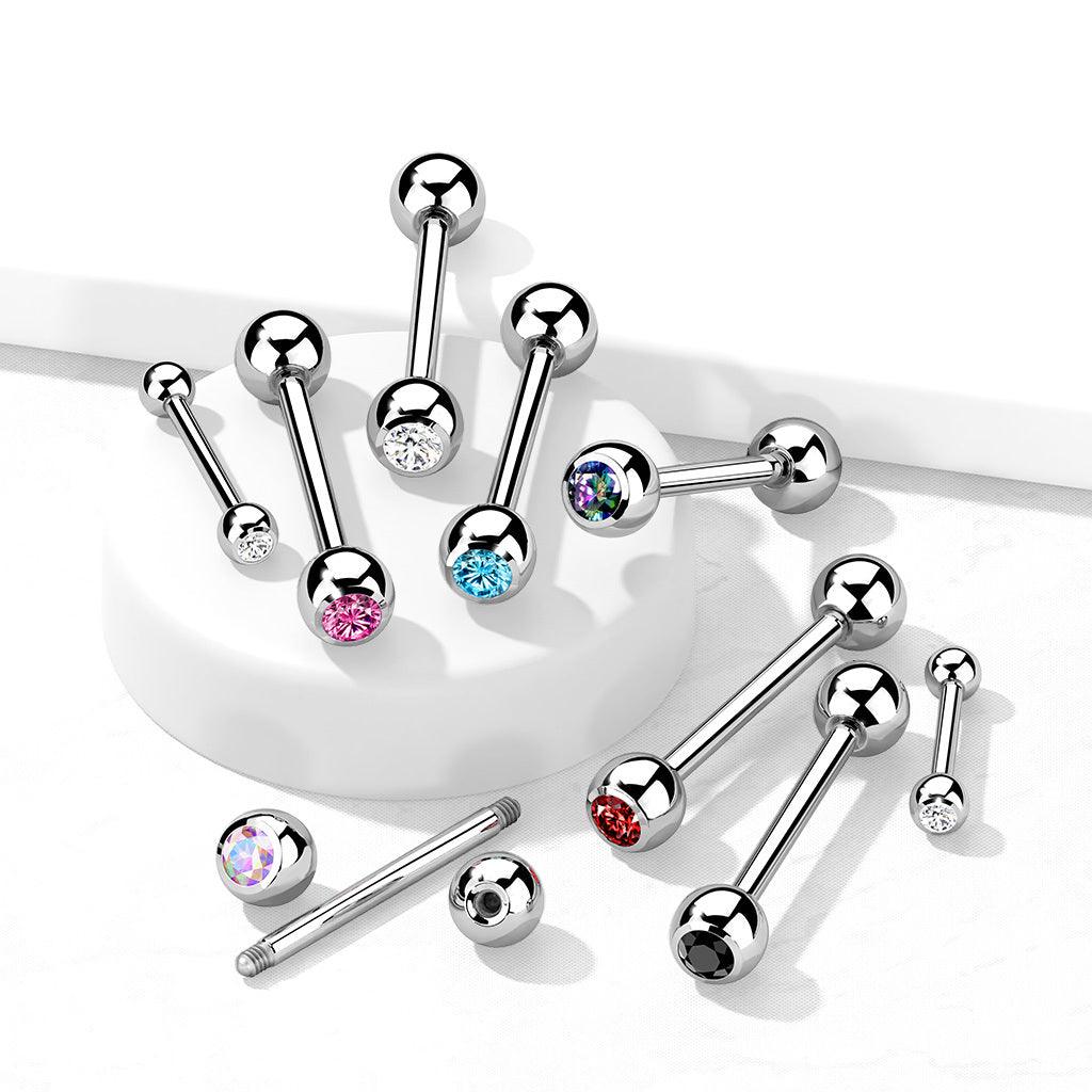 Barbell/kielikoru, Titanium Barbell With Aurora Borealis CZ