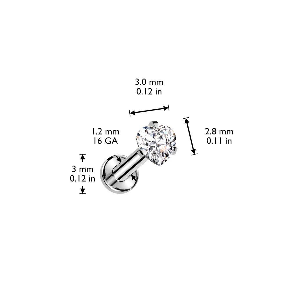 Titaani rustokoru/traguskoru, Small Heart CZ Top in Silver