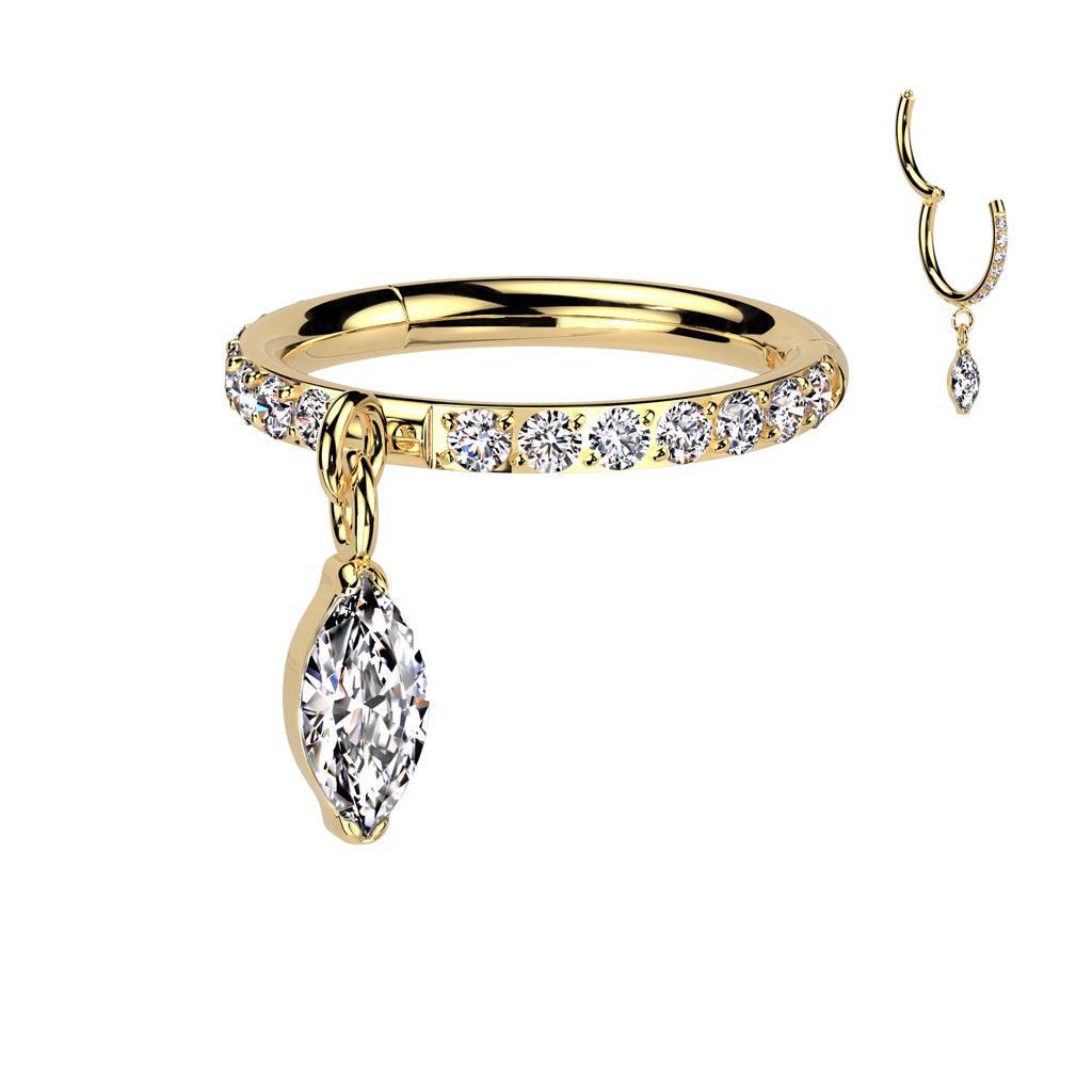 Lävistysrengas 1,2mm, Gold Titanium Marquise Dangle-titaaninen clicker