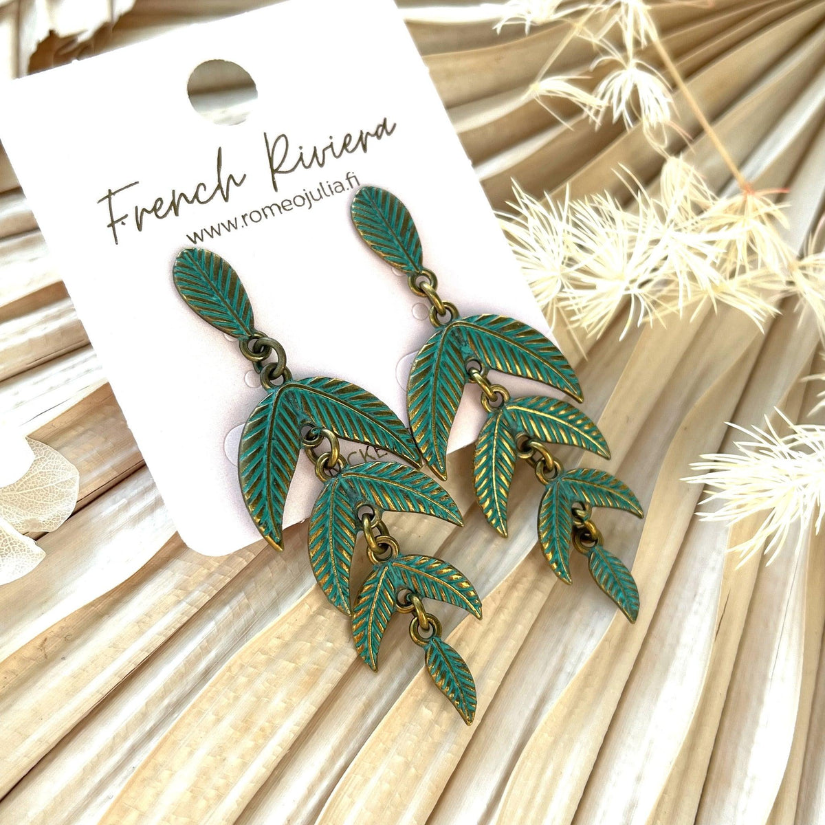 FRENCH RIVIERA|Feather -boheemit antiikkikupari sulkakorvakorut