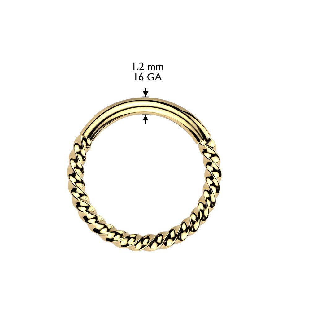 Lävistysrengas 1,2mm, Gold Titanium Braided Hoop -titaaninen clicker