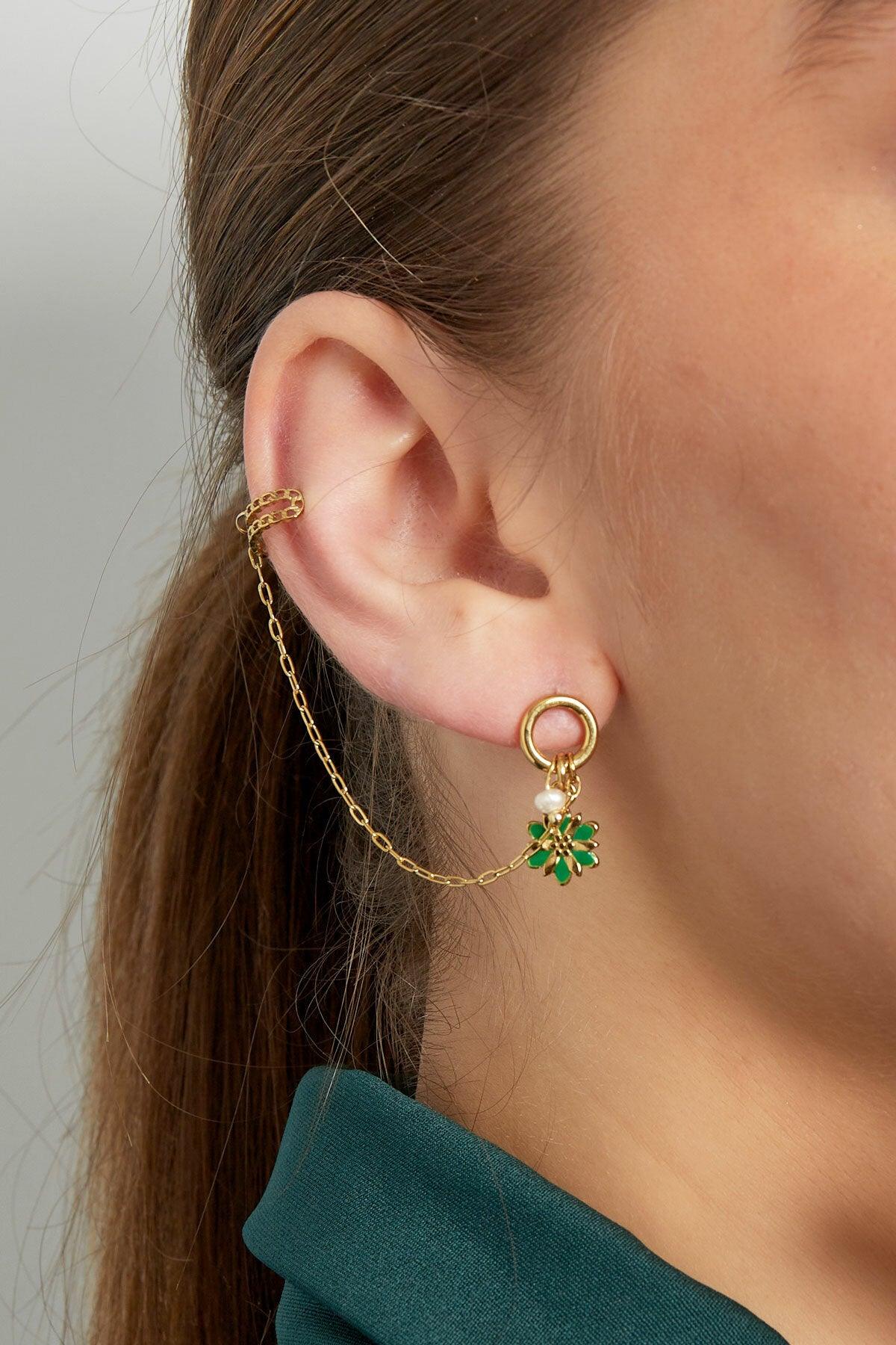 FRENCH RIVIERA | Addy surgical steel ear cuff with flower (green)