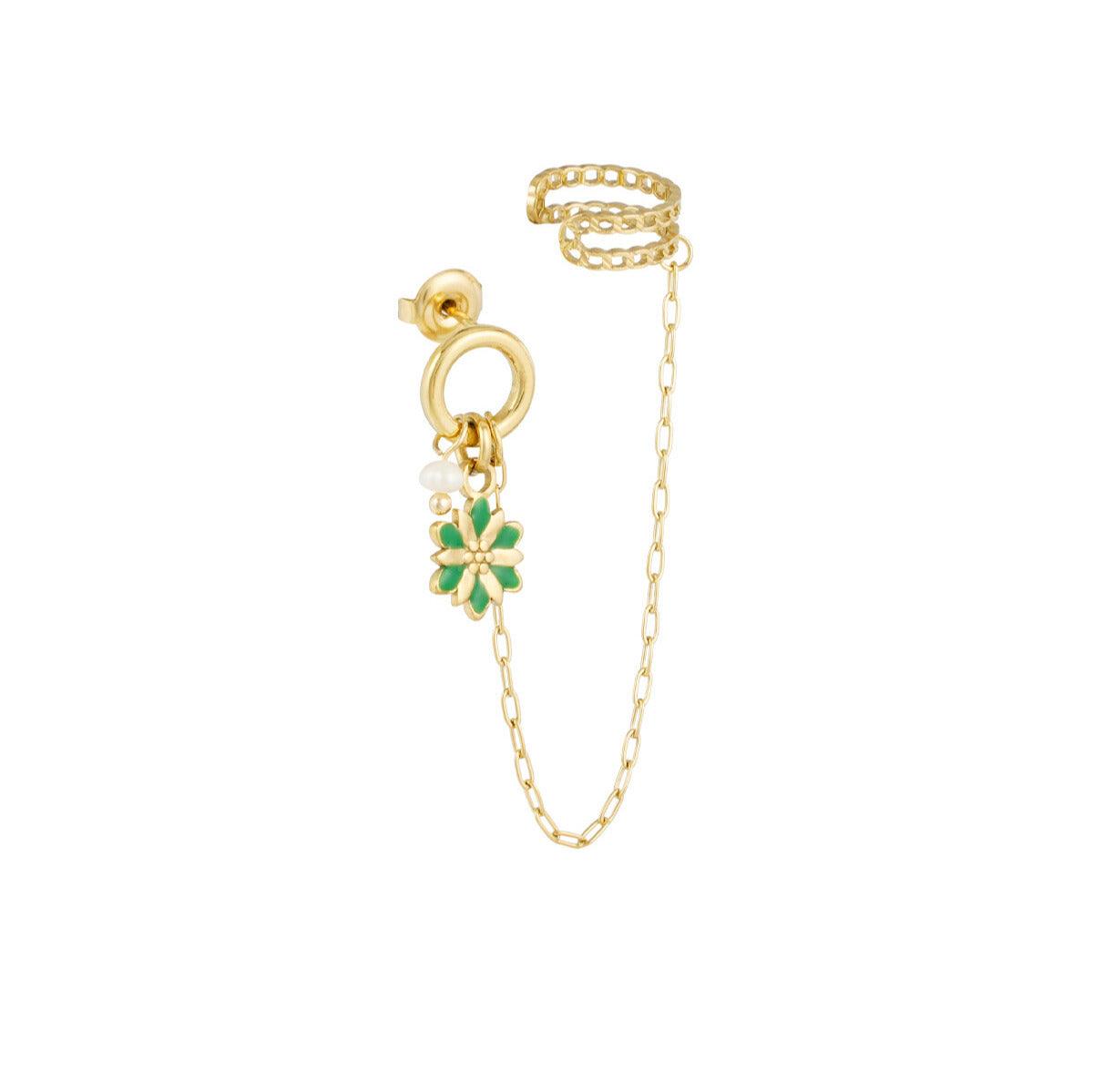 FRENCH RIVIERA | Addy -kirurginteräs ear cuff kukalla (vihreä)