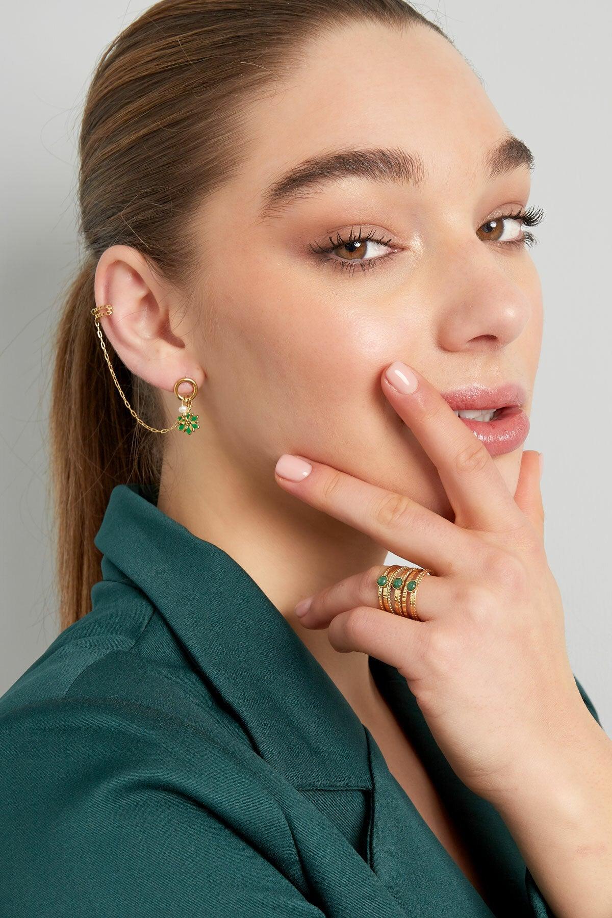 FRENCH RIVIERA | Addy surgical steel ear cuff with flower (green)
