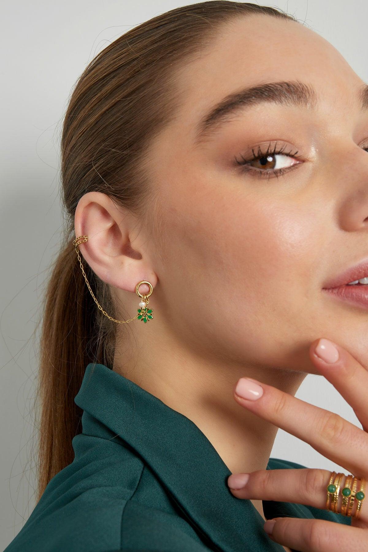 FRENCH RIVIERA | Addy surgical steel ear cuff with flower (green)