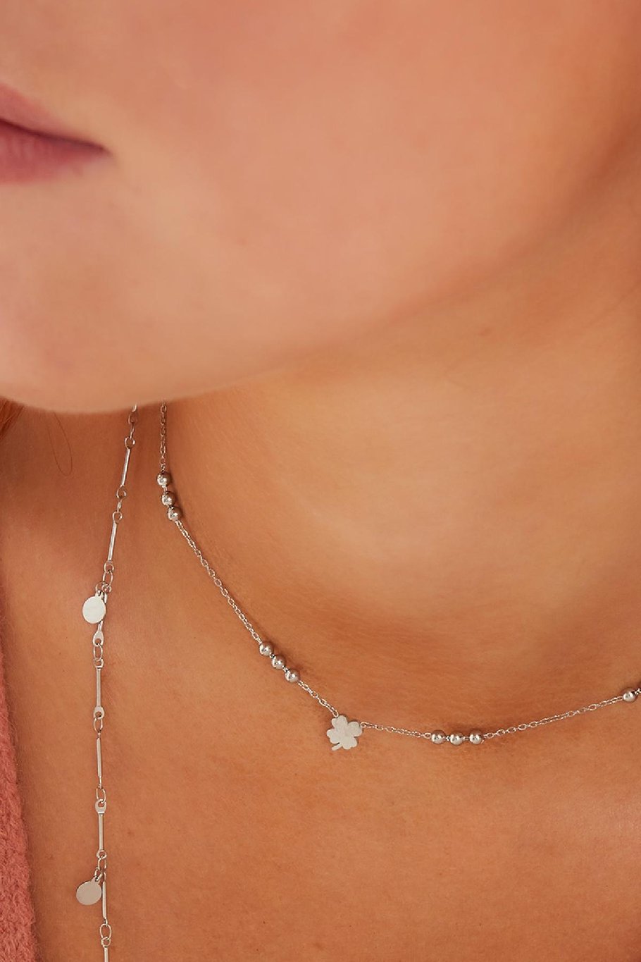 French Riviera | Clover Light – lucky clover surgical steel necklace (silver)