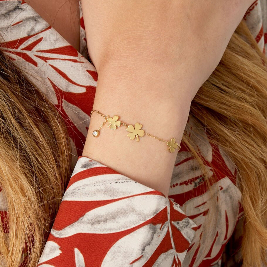 French Riviera | Lucky – lucky clover surgical steel bracelet (gold)