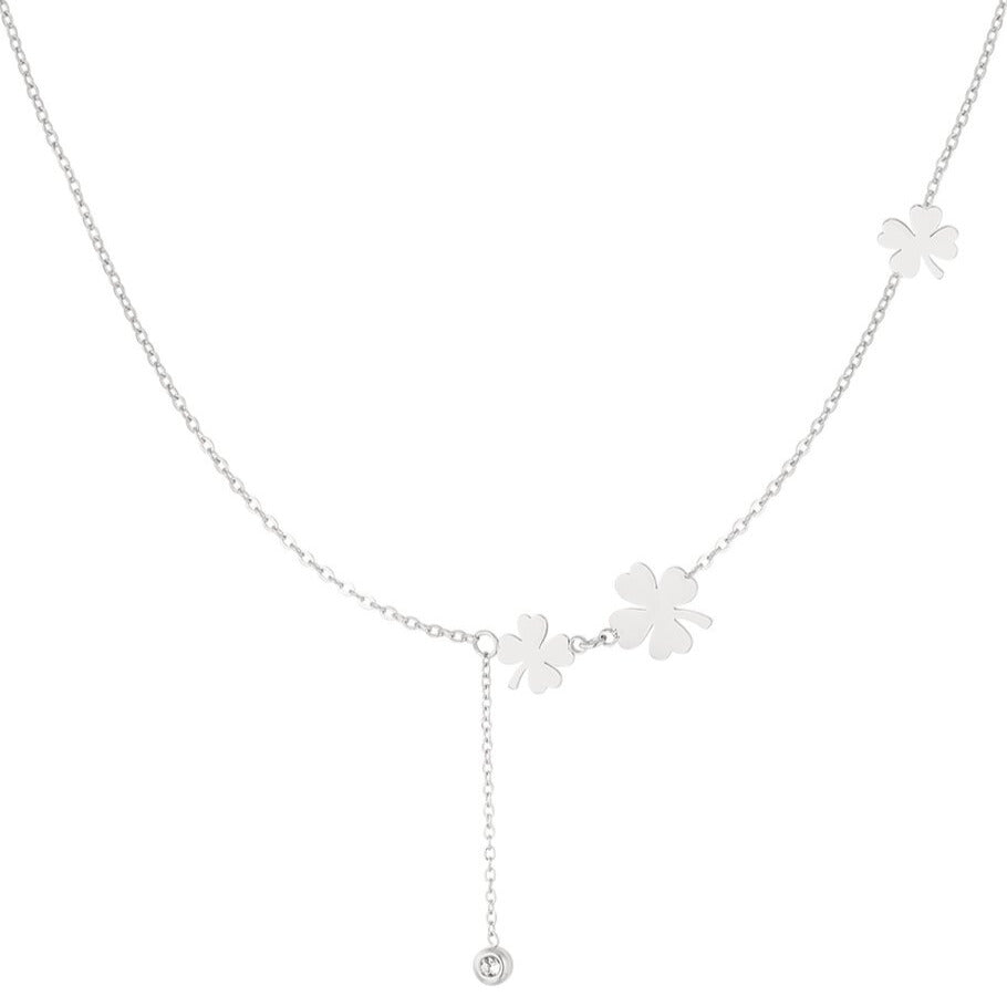 FRENCH RIVIERA | Lucky surgical steel necklace with clover decoration (silver)