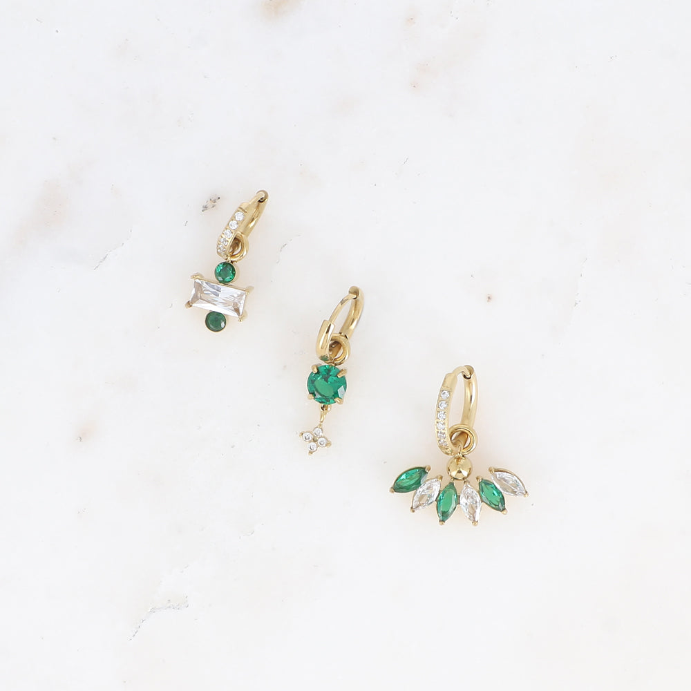 BOHM PARIS | Amicia – 3-piece earring set (green & clear, gold)