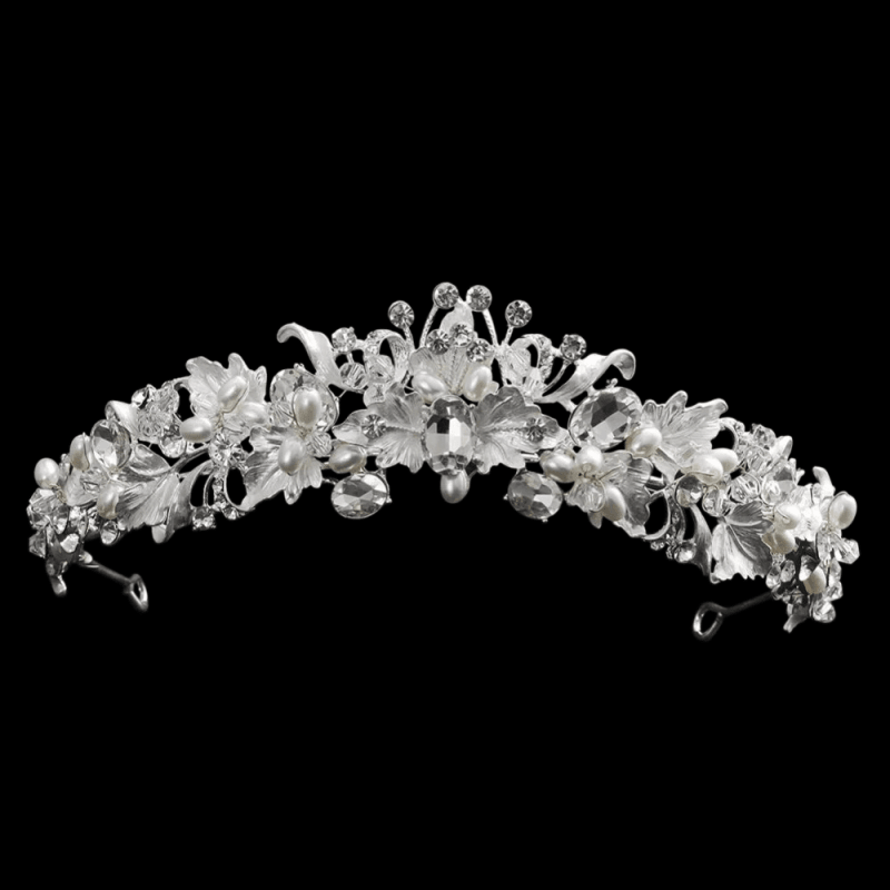 ATHENA BRIDAL, Divine -hopeinen tiara kristallein