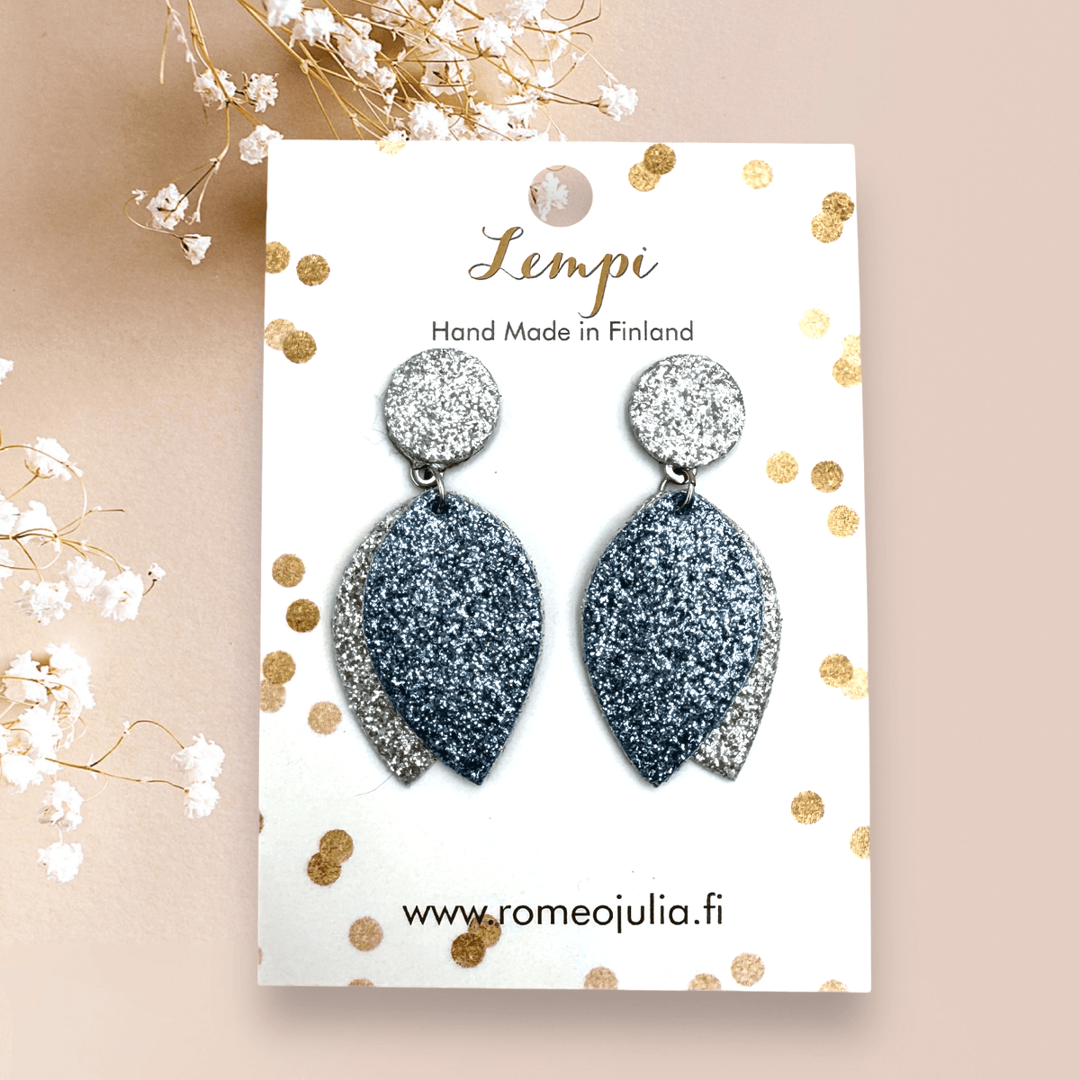LEMPI®-korvakorut, Nuppu (sini-hopeinen glitter)