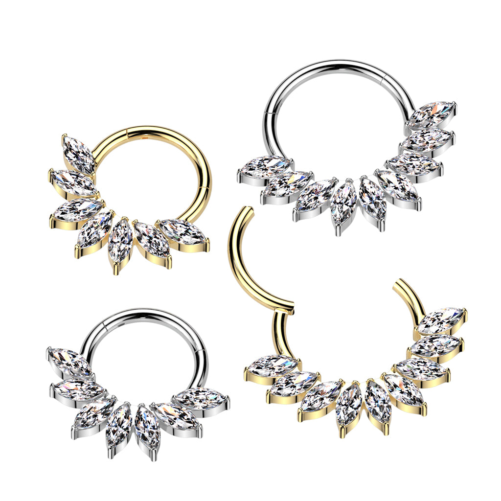 Lävistysrengas 1,2mm, Titanium Crystal Fan – viuhkakoristeinen titaaniclicker (kulta)