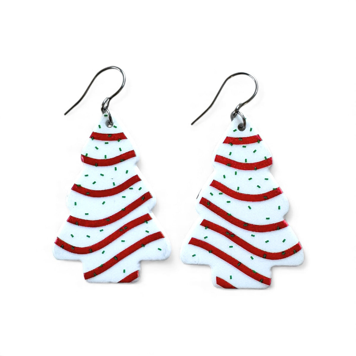 Candy Cane Tree korvakorut – leikkisät valko-punaiset joulukuuset, kevyet akryylikorut kirurginteräskoukuilla.