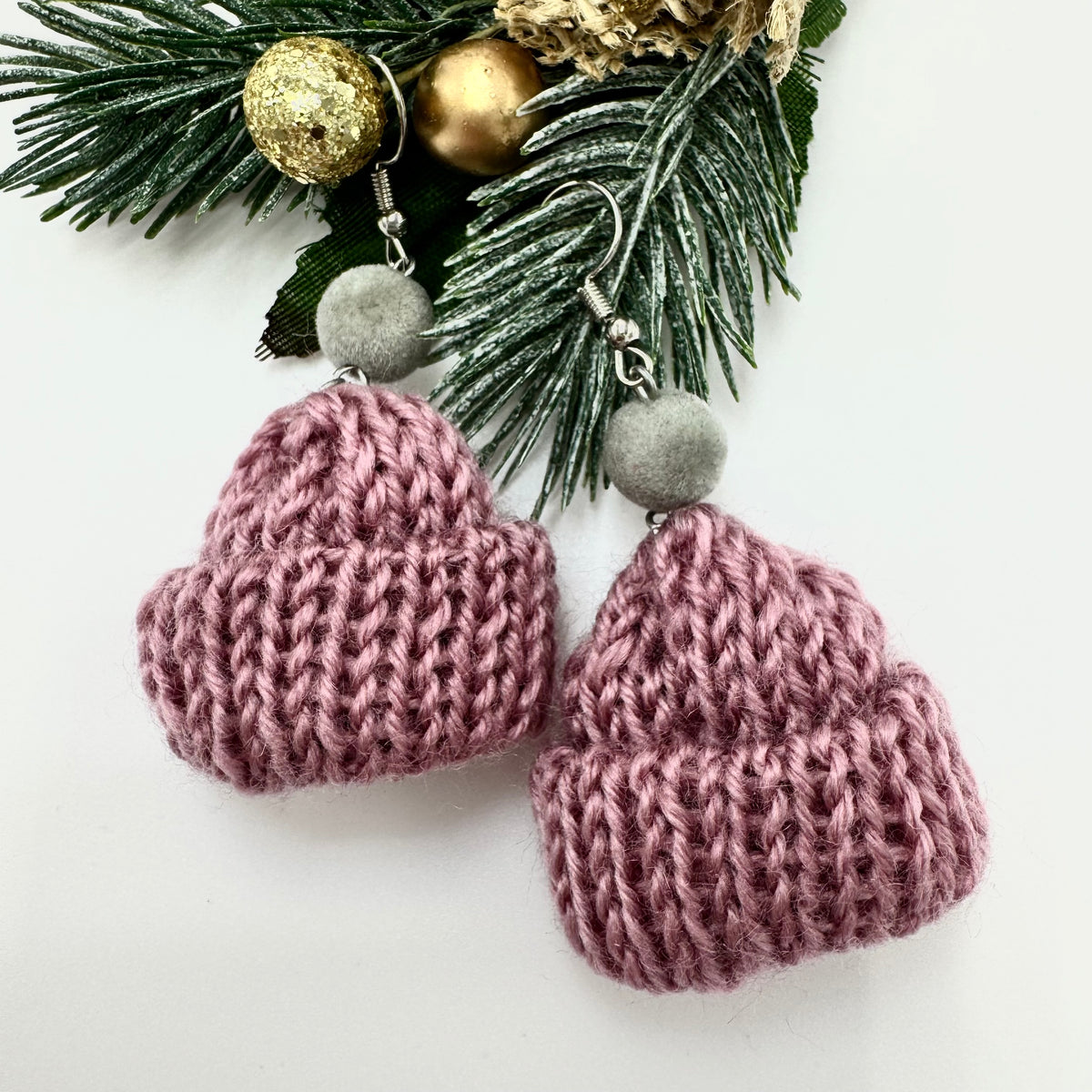 Lilac Winter Beanie – purple Christmas earrings