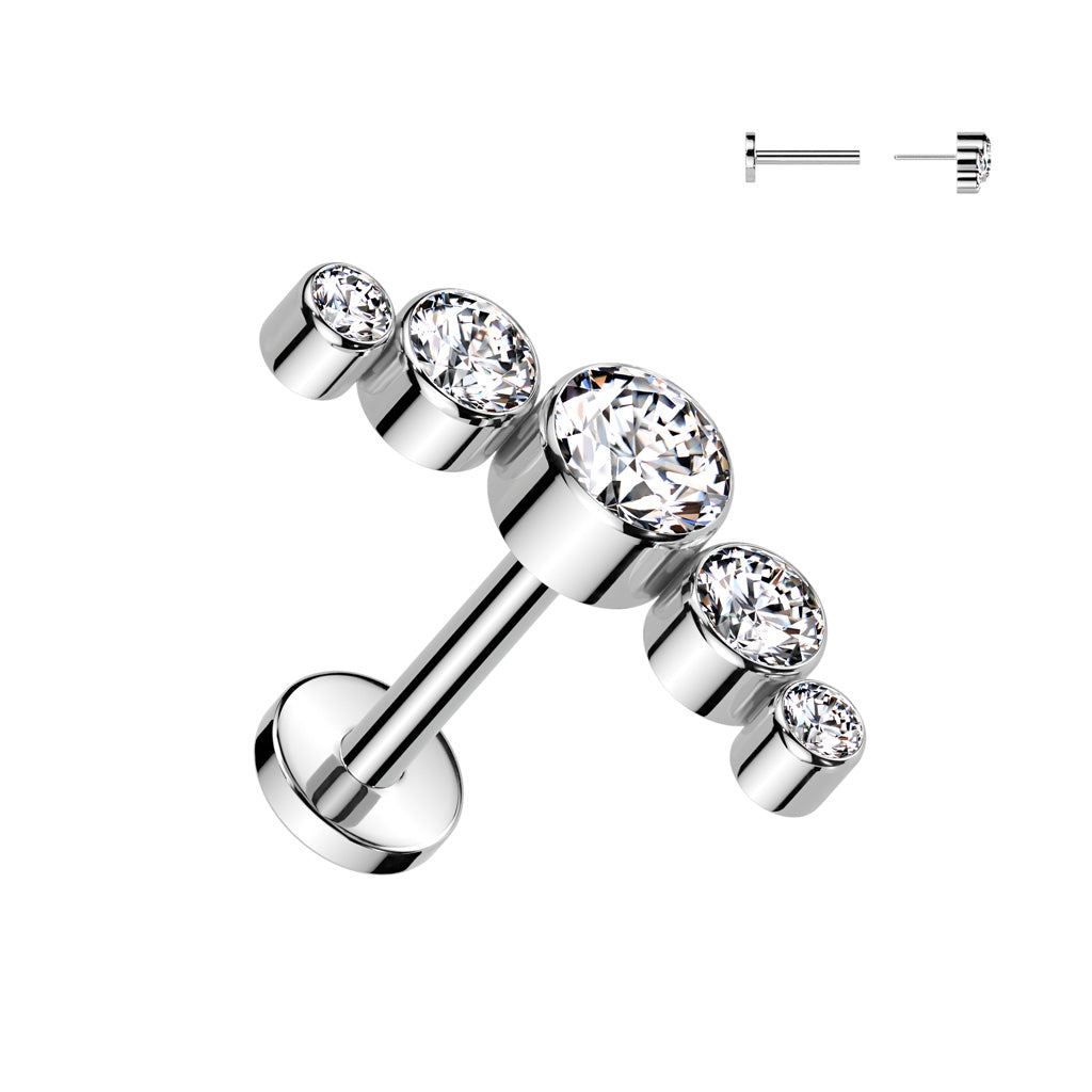 Labret 1,2mm, Nova Glow – kaareva kristallirivi titaanista (hopea, push in)