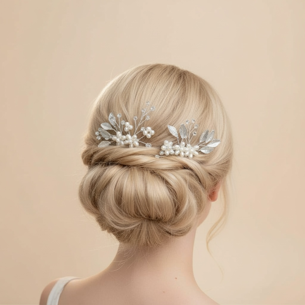 Hiuskorusetti, ROMANCE|Milly -helmikukka nutturakoristepakkaus (hopea)