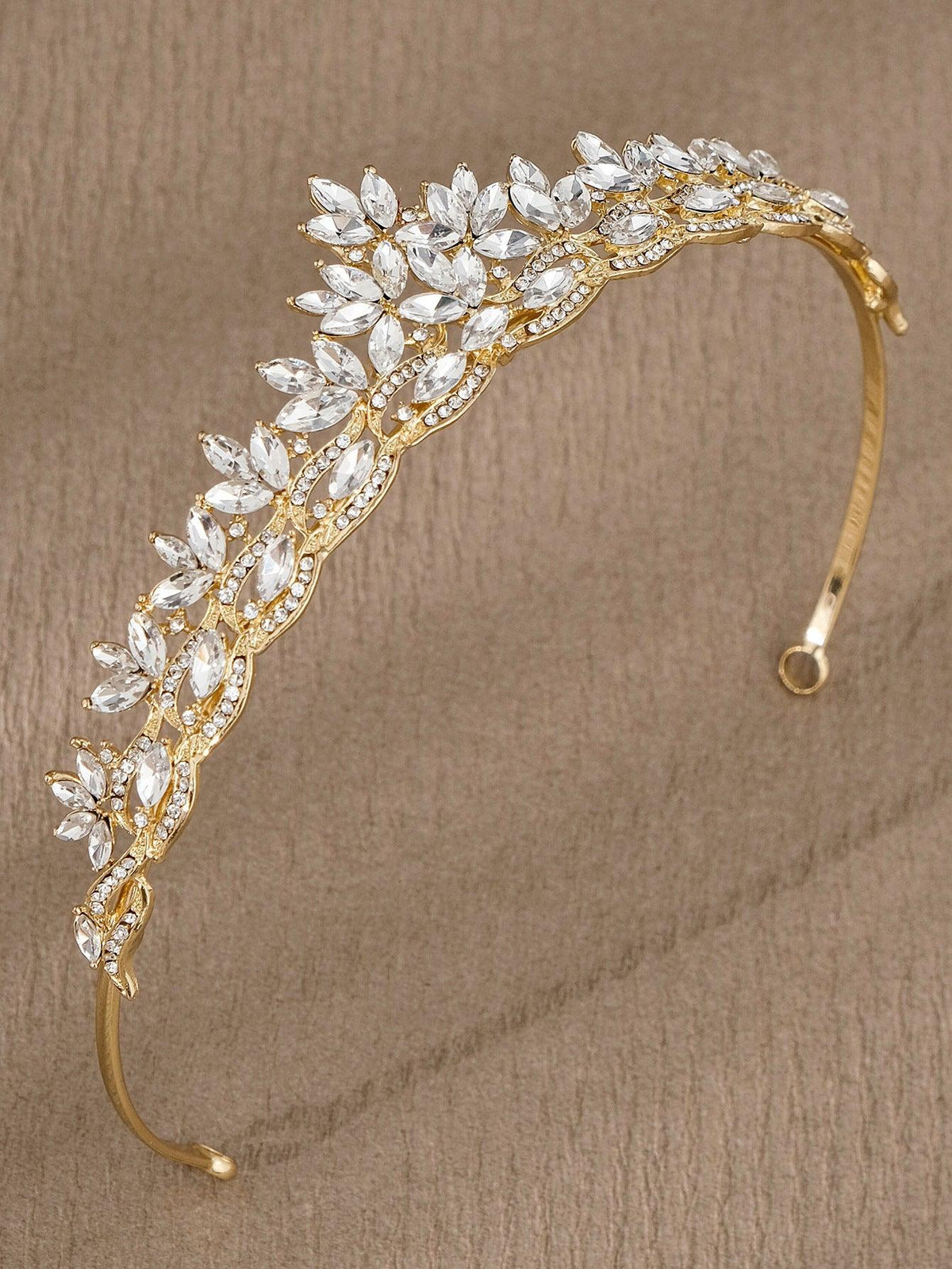 ROMANCE, Augusta gold-colored tiara with bright stones