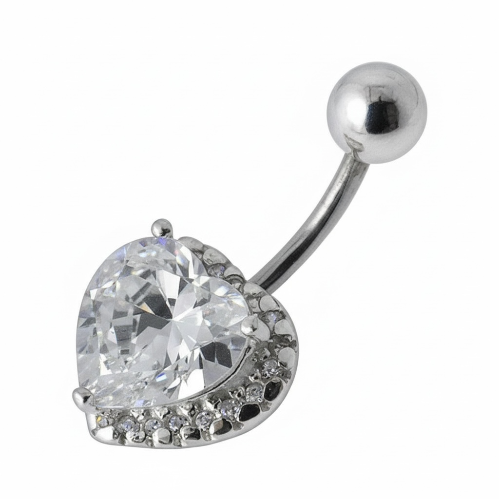 Titanium navel necklace, Grace - beautiful clear stone heart