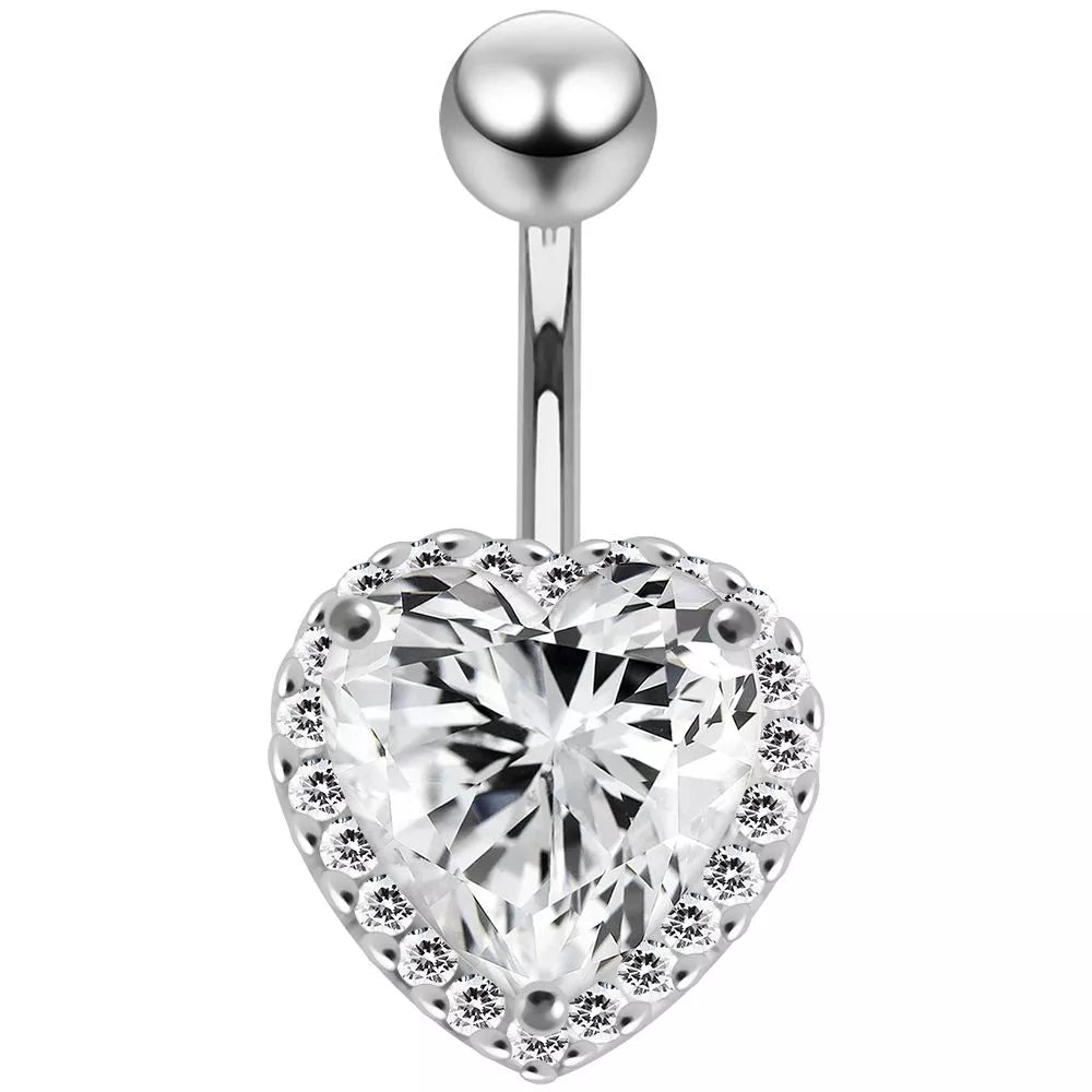 Titanium navel necklace, Grace - beautiful clear stone heart