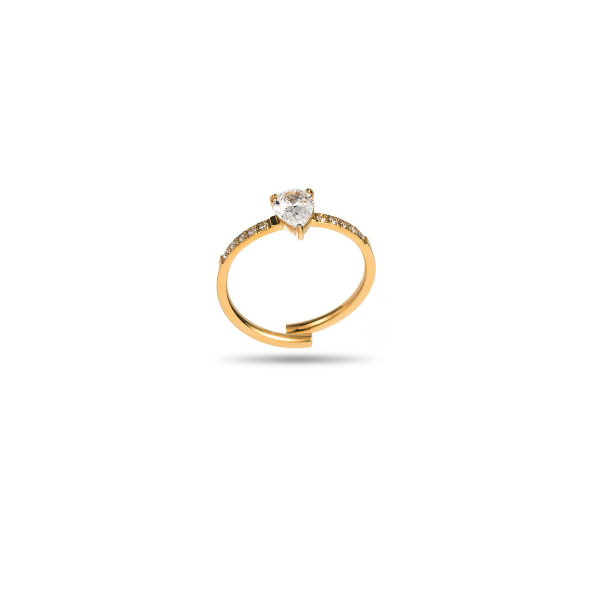 Kullanvärinen säädettävä sormus pisaranmuotoisella Cubic Zirconia -kivellä