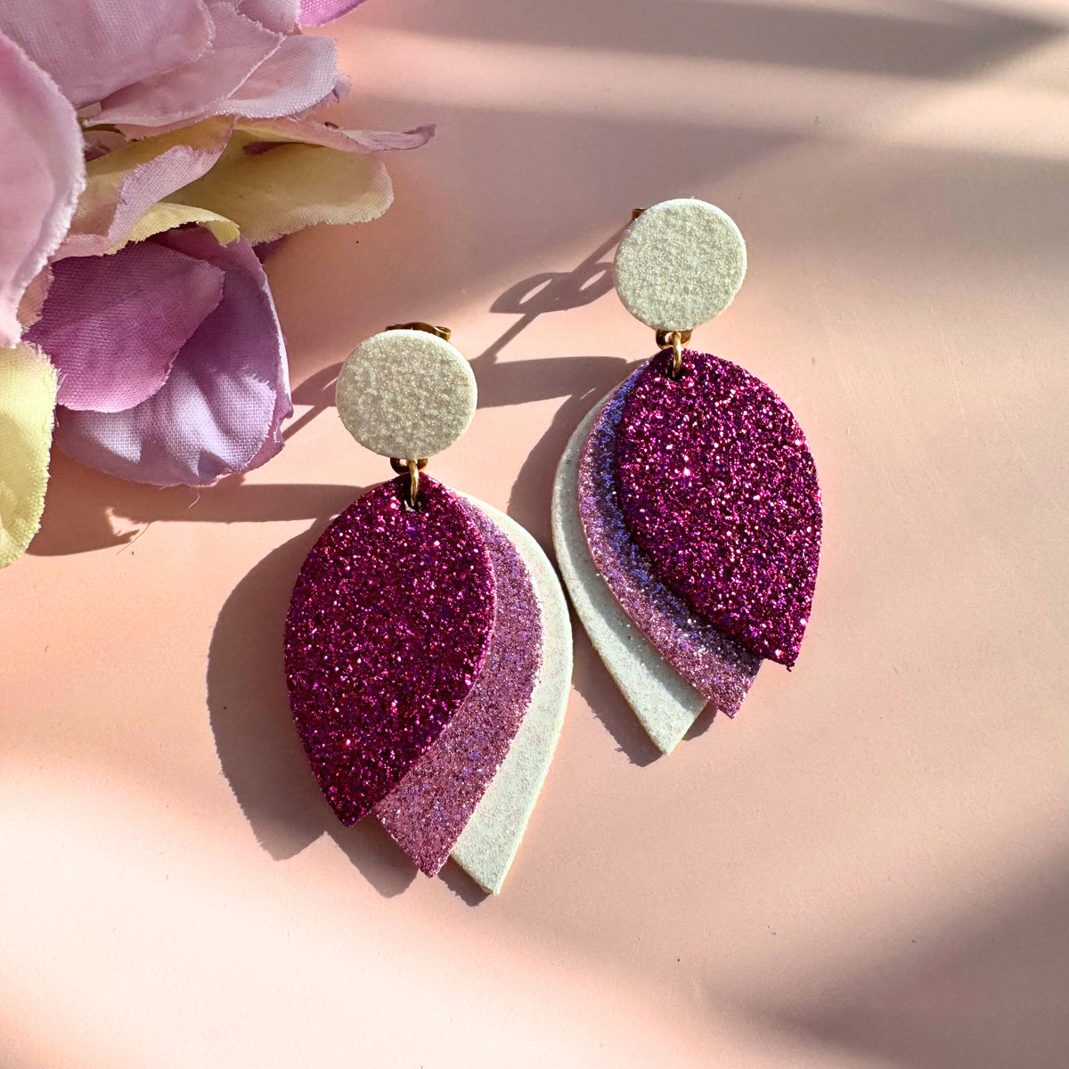 LEMPI® earrings, Glow (fuchsia-lavender pink-white)
