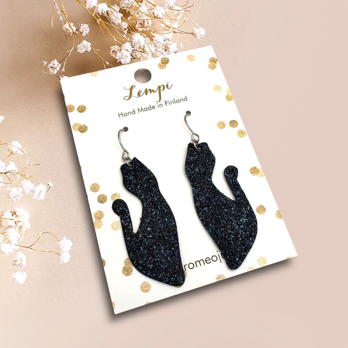 LEMPI®-korvakorut, Kissa keimailee (yönsininen glitter)