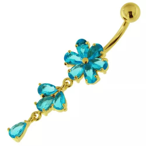 Gold-plated belly button ring, Diamond Daisy (gold / turquoise)