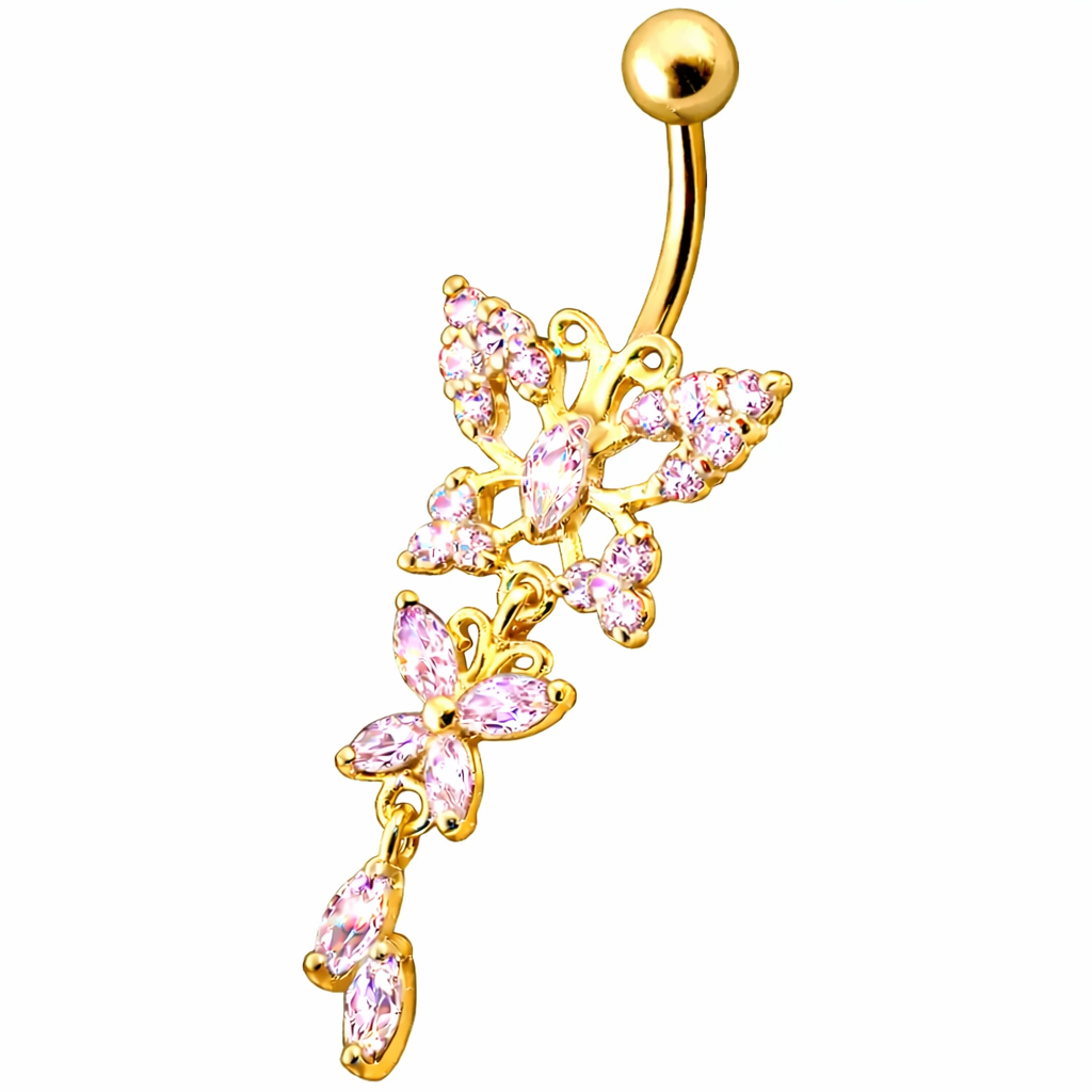 Kullattu Isla napakoru vaaleanpunaisilla cubic zirconia -kivillä valkoista taustaa vasten.