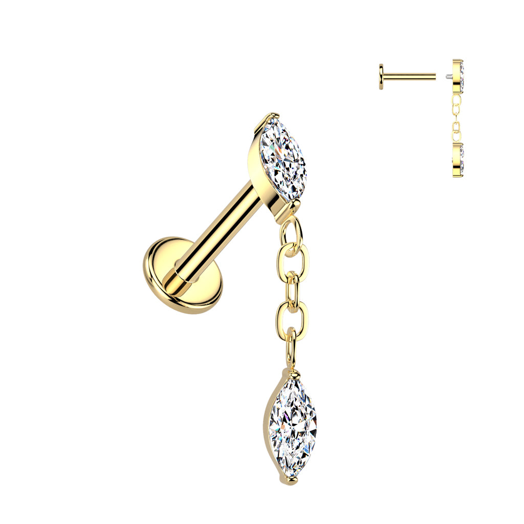 Labret 1,2mm, Titanium Crystal Drift – roikkuva kristallikoristeinen titaanikoru (kulta)