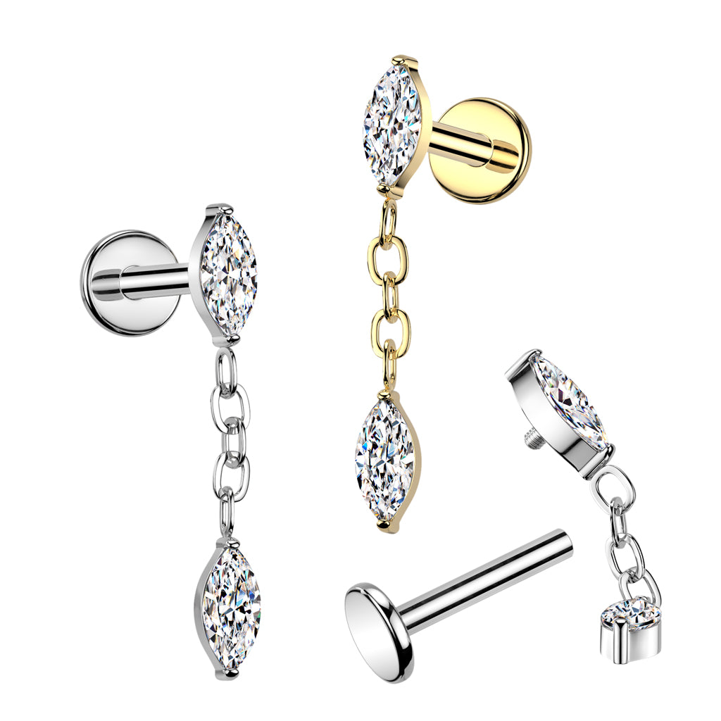 Labret 1.2mm, Titanium Crystal Drift – dangling crystal-embellished titanium jewelry (gold)