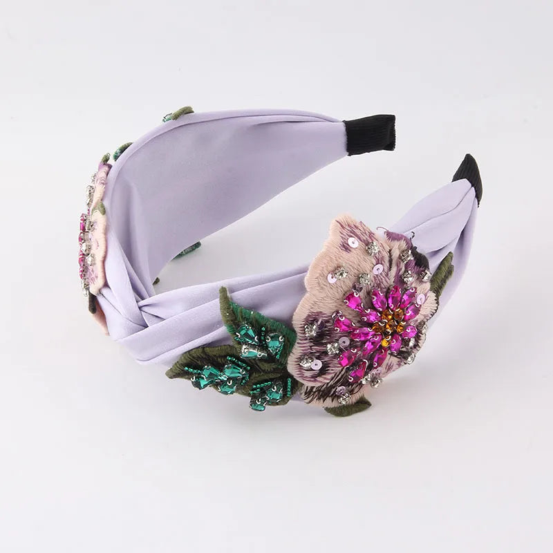 SUGAR SUGAR®, Mystic Bloom – embroidered satin headband with rhinestones (lavender)