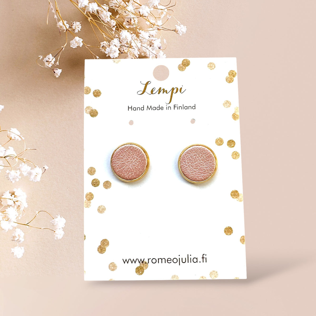 LEMPI® earrings, Veera – round stud earrings (shimmering pink, S)