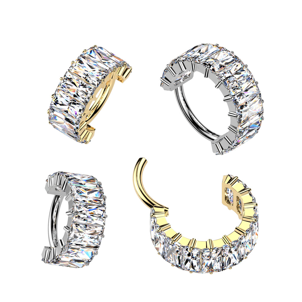 Lävistysrengas 1,2mm, Titanium Luxe Band – leveä baguette-kristalliclicker (kulta)