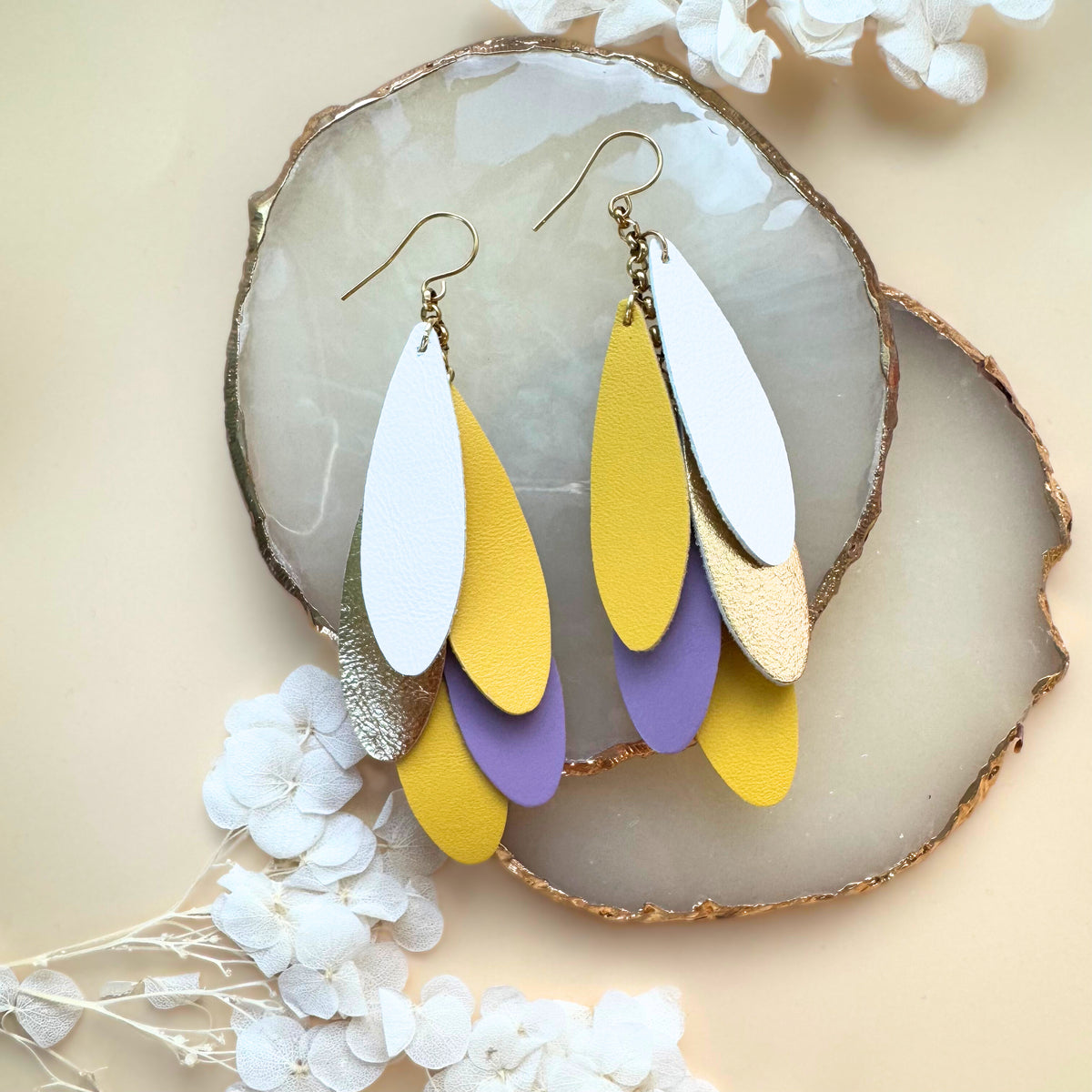 LEMPI® earrings, Happy Birthday (white-yellow-purple)