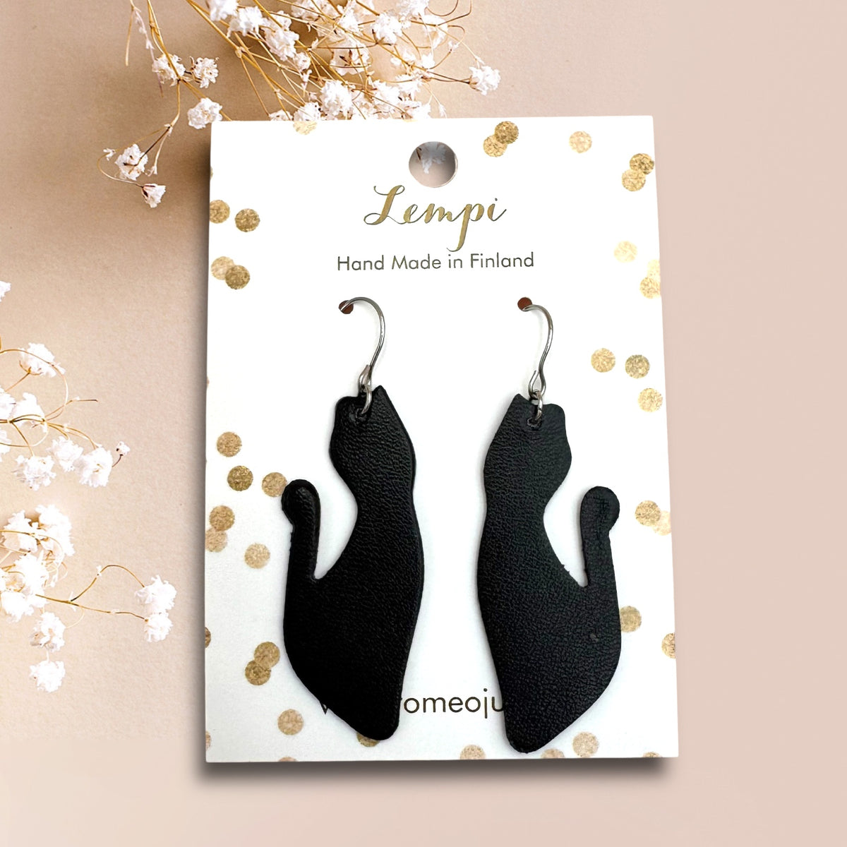 LEMPI® earrings, Cat flirting (black)