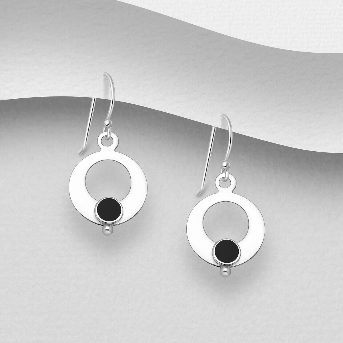 PREMIUM COLLECTION | Kajsa -minimalistiset hopeakorvakorut (musta)