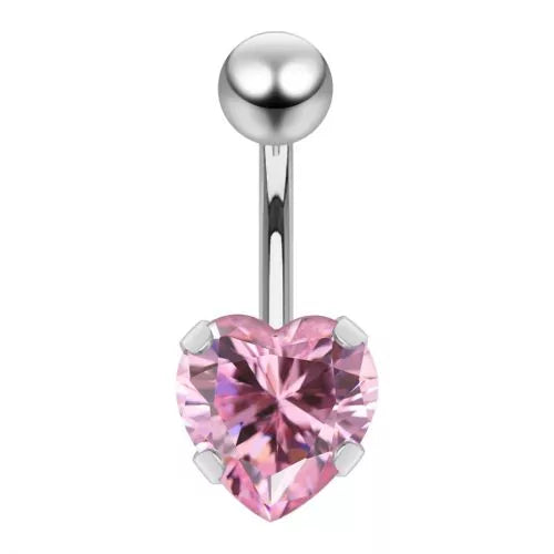 Belly button, Summer Heart –belly button with heart-shaped crystal (pink)