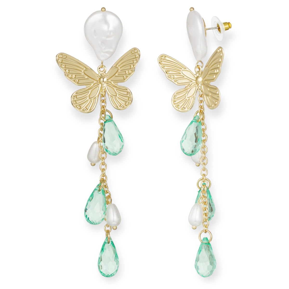 FRENCH RIVIERA | Butterfly Garden earrings with mint colored pearls