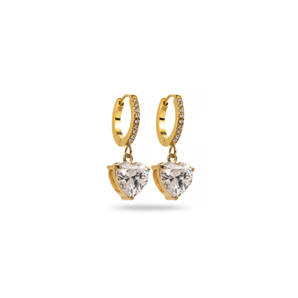 FRENCH RIVIERA | Heart Hoops -kimaltavat kirurginteräsrenkaat sydämellä (kulta)