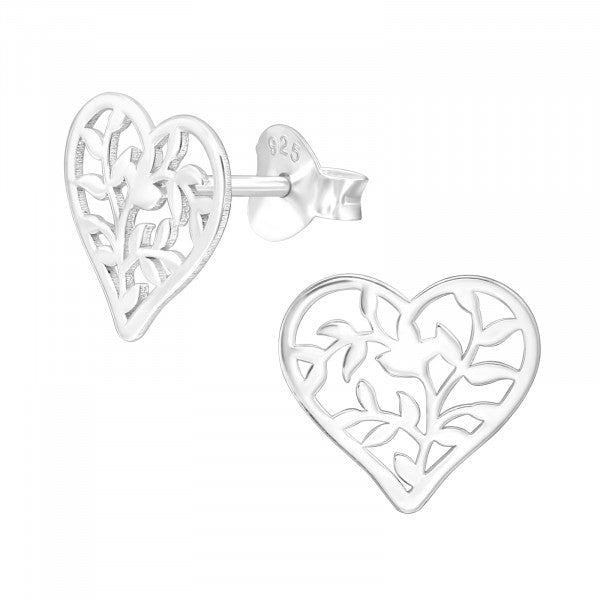 Silver studs, Amorina – heart-shaped silver earrings