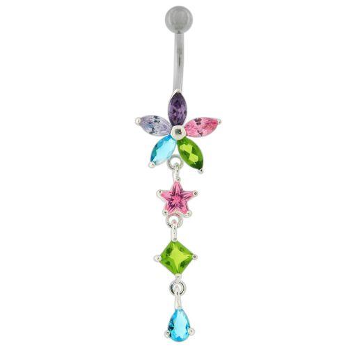 Titanium belly button ring, Jordyn - colorful dangling belly button ring