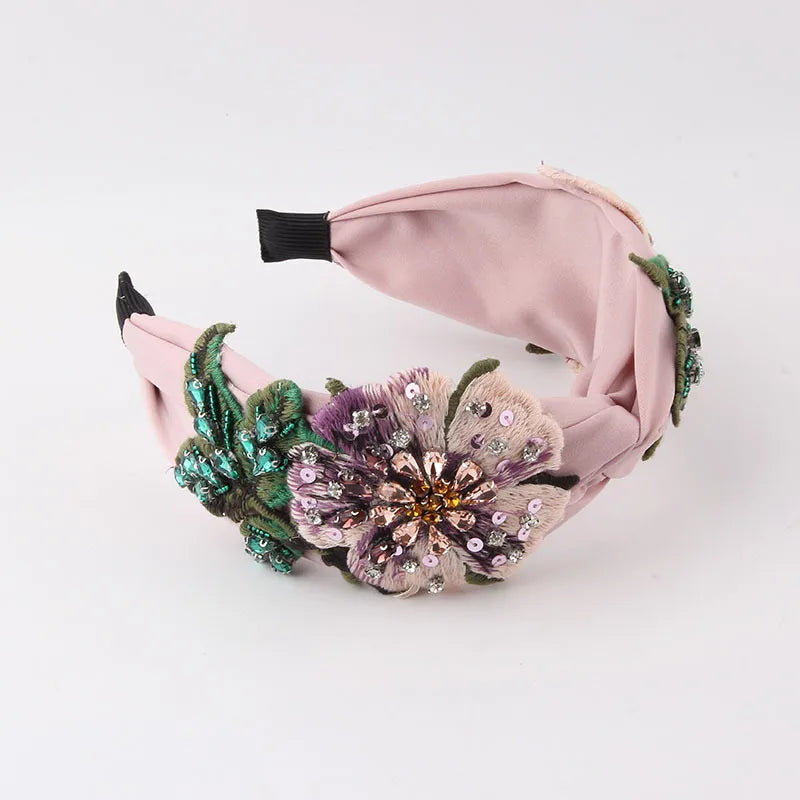 SUGAR SUGAR®, Mystic Bloom – embroidered satin headband with rhinestones (pink)