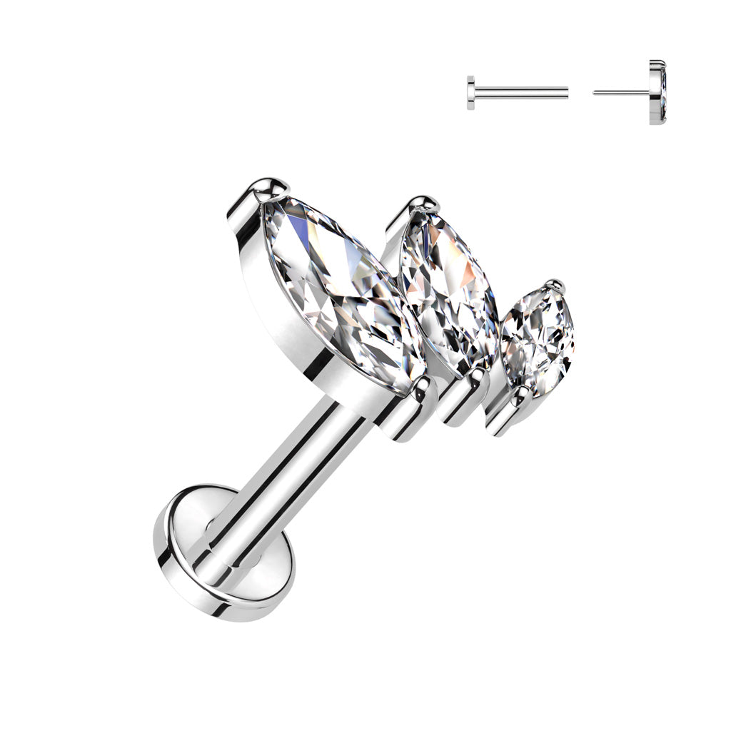 Labret 1,2mm, Titanium Crystal Vine – lehtimäinen kristallikoru titaanista (push in, hopea)