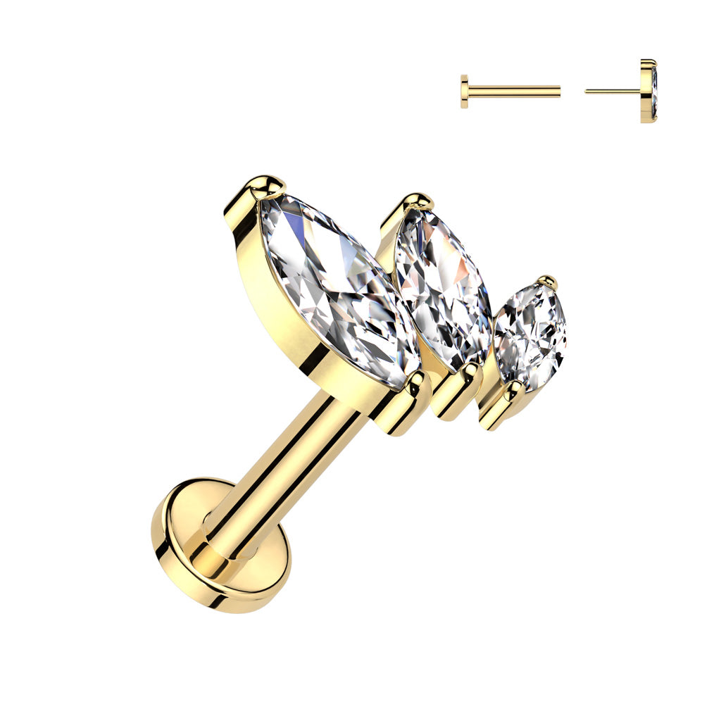 Labret 1,2mm, Titanium Crystal Vine – lehtimäinen kristallikoru titaanista (kulta)